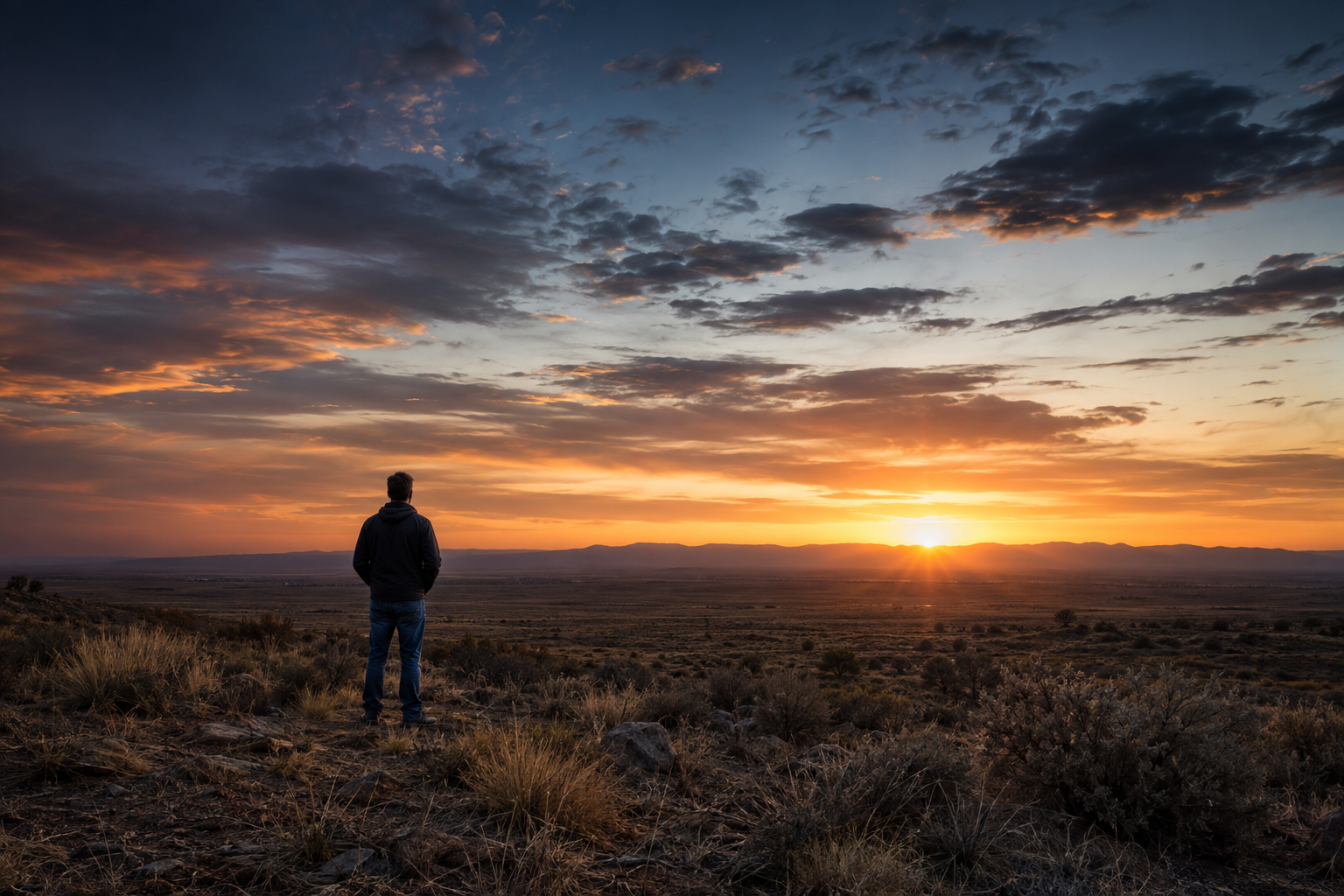 Person looking toward the sunrise across a New Mexico landscape